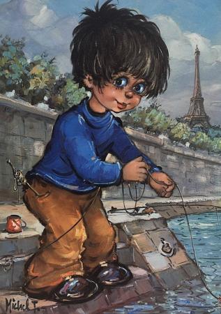 Art work by T.  Michel  Pescatore sotto la Tour Eiffel  - print paper 
